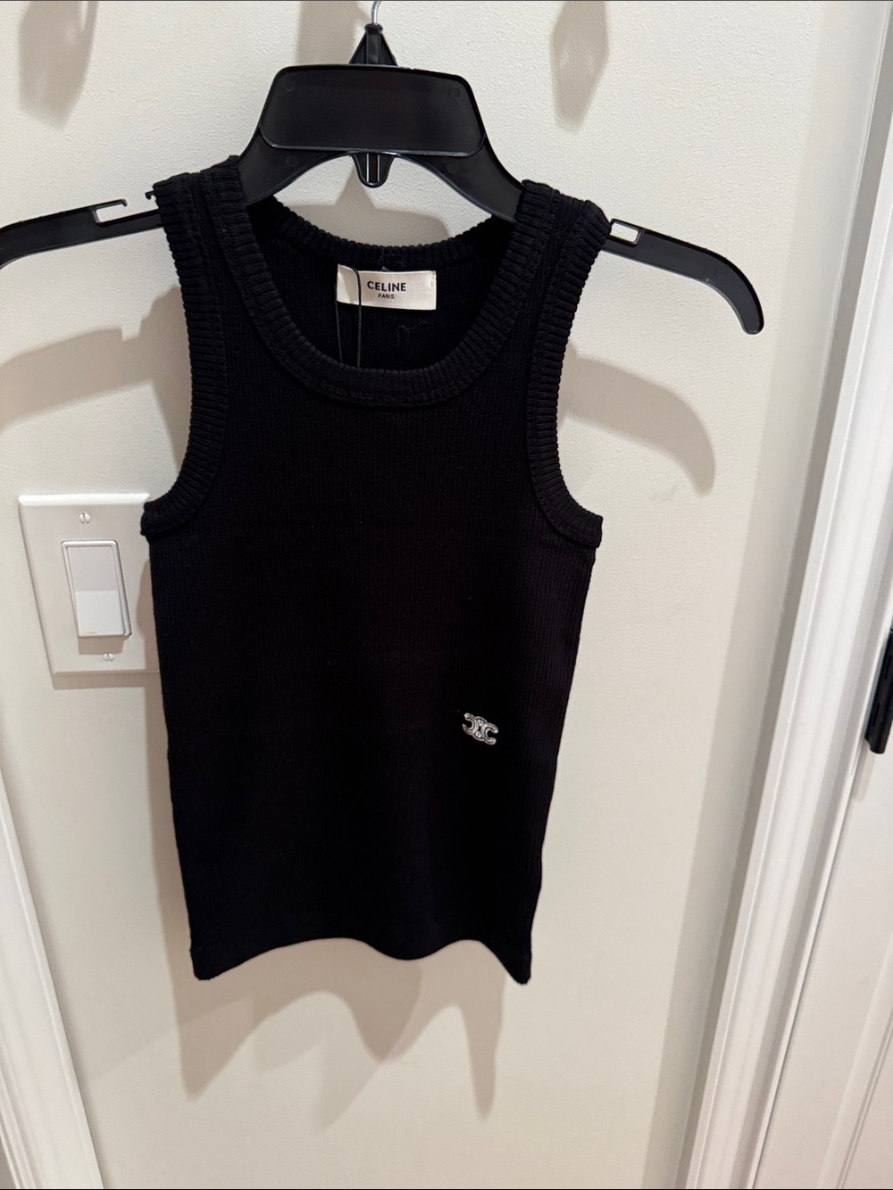 Celine style Black Sleeveless Ribbed Knit Tank